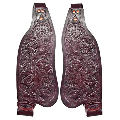 HILASON Tan Leather Saddle Fender Pair with Hobble Strap - color: DARK BROWN