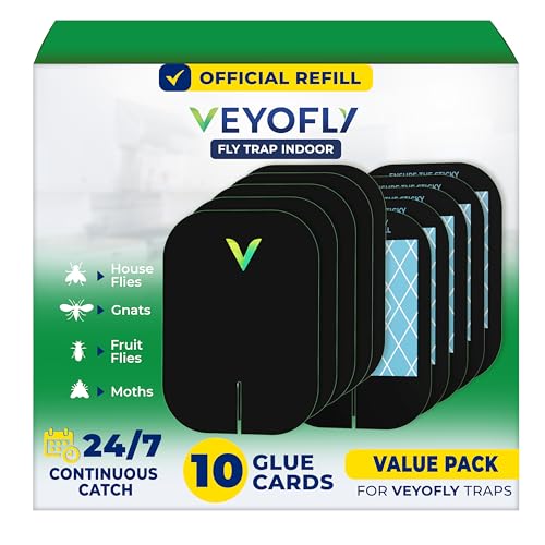 VEYOFLY Official Refill Fruit Fly Traps Indoor, Gnat Trap | 10-Pack | Slide-in refills, fits your trap, strong adhesive traps fruit flies & gnats, no mess, easy to replace, insects hidden - color: Black, size: 10 Refills