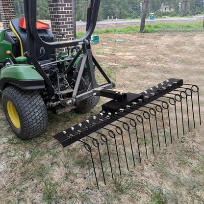 48" Durable Pine Straw Rake Steel Spring Landscape Rake Fits 2" Receiver for Lawn Tractors or ATV/UTV Black