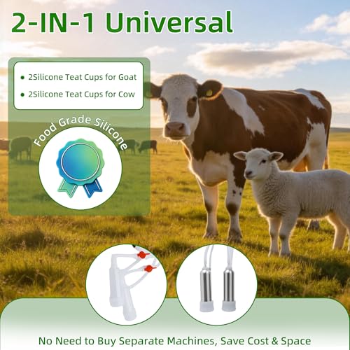 2 in 1 Cow and Goat Milker, 7L, 5200mAh Built-in Rechargeable Battery