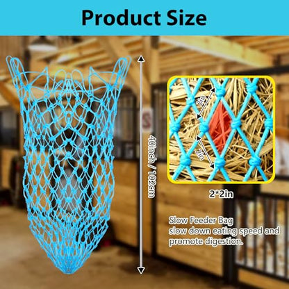 2 Pcs Hay Nets for Horses Slow Feed,40'' Horses Hay Nets,Blue - color: Blue