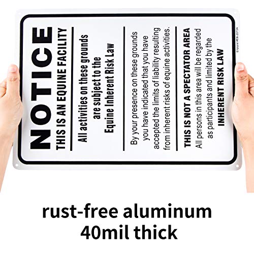 Equine Liability Sign, Statute Horse Barn Stable Farm Sign,- 10"x 14" - .040 Rust Free Aluminum – Reflective, UV Protected and Weatherproof - size: 14'' x 10''