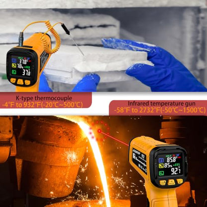 Infrared Thermometer Gun, -58°F to 1796°F, Dual-Mode 50:1 - color: Yellow/-58°F to 1796°F and -4°F to 932°F