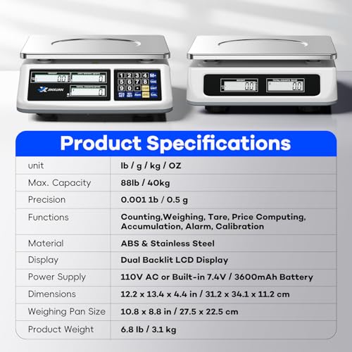Counting Scale 88lb/40kg x 0.5g Industrial Scale lb/oz/g/kg Digital Parts Scale with Dual LCD Display, Rechargeable Inventory Scale for Small Parts Coins Pieces Tickets, Precision Gram Scale - style: 40kg x 0.5g with 3 Displays
