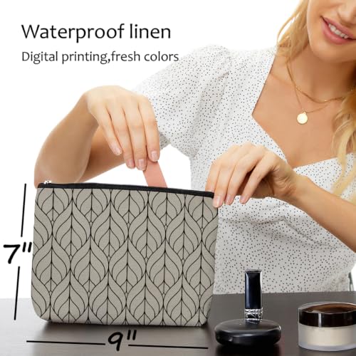Blue Leaves Minimalist Leaf Print Makeup Bag Beige Cosmetic Bag - color: Multicolor 1601