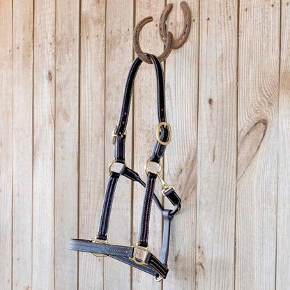 Jeffers Frankfort Triple Stitched Soft Leather Turnout Halter with Throat Snap for Horses - Adjustable Double Buckle Crown, Breakaway Ready Headcollar - size: Oversize