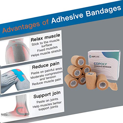 Self Adhesive Wrap Cohesive Wrap Bandages 6 Count 3" x 5 Yards, Medical Tape, Adhesive Flexible Breathable First Aid Non Woven Rolls, Stretch Athletic, Ankle Sprains & Swelling, Sport - color: Beige, size: 6 Count (Pack of 1)