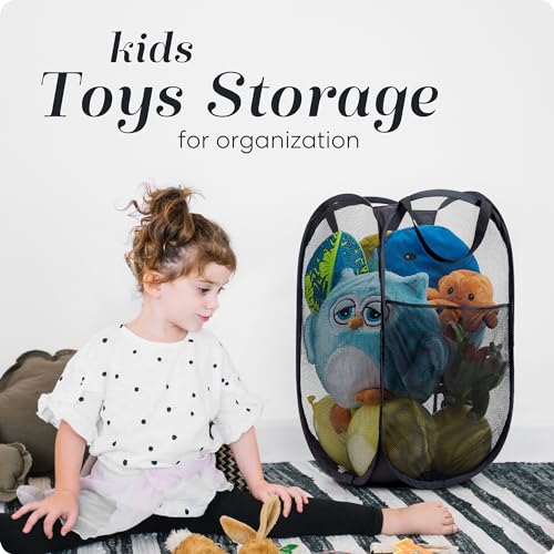 Handy Laundry Collapsible Mesh Pop-Up Hamper with Side Pocket - color: Black, 1-PACK