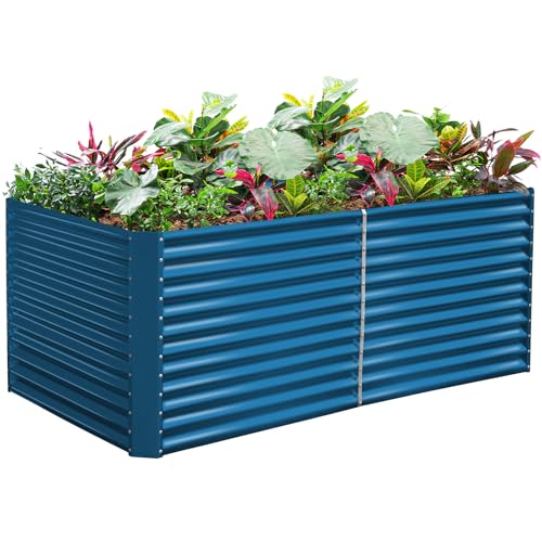 Land Guard 6x3x3ft Rectangular Galvanized Raised Garden Beds, Large-Capacity Metal Planter Box Outdoor, Durable Deep Raised Garden Bed 3ft Tall, Raised Beds for Gardening Vegetables, Royal Blue - color: Royal Blue, size: 6×3×3ft