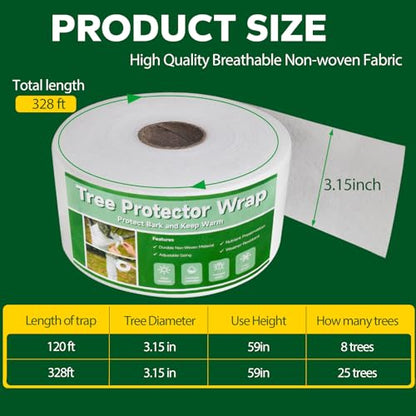 328ft Tree Wrap to Protect Bark, Tree Wrap for Damaged Bark, Tree Trunk Wrap to Keep Plants Warm and Tree Trunk Protectors from Deer and Animal, Durable and Effective, White - color: 328ft-white