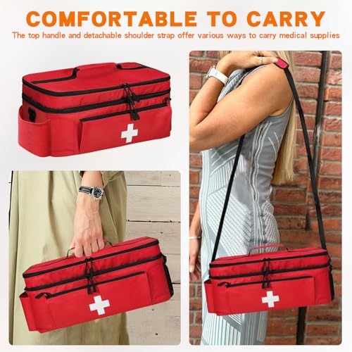 Boczif First Aid Bag Empty, Emergency Kit Bag(Red with shoulder strap) - color: Red with shoulder strap