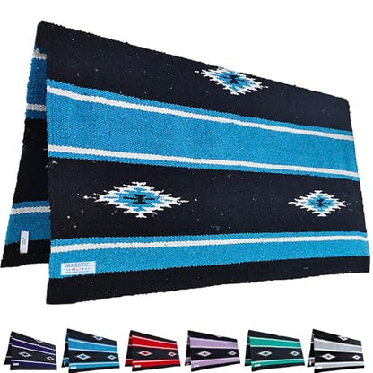 Majestic Ally 36"x 34" Navajo Design Acrylic Saddle Blanket -2.4 lbs (Hurricane Blue and Black) - color: Hurricane Blue and Black