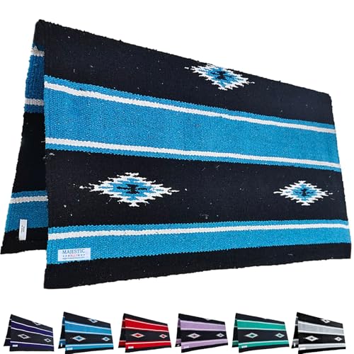 Majestic Ally 36"x 34" Navajo Design Acrylic Saddle Blanket -2.4 lbs (Hurricane Blue and Black) - color: Hurricane Blue and Black