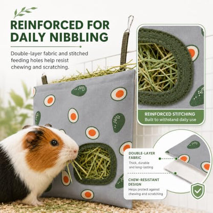 Rabbit Hay Feeder, Guinea Pig Hay Holder & Bunny Hay Feeder – Durable Hanging Hay Bag for Rabbits Chinchillas Guinea Pigs Bunnies – Chew-Resistant Hay Holder for Small Animals (Avocado) - color: Avocado