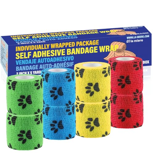 2" x 5 Yards - 8 Counts Self Adherent Cohesive Bandages Cohesive Wraps Dog Foot Pattern - color: Dog Pattern, size: 2inX5yd