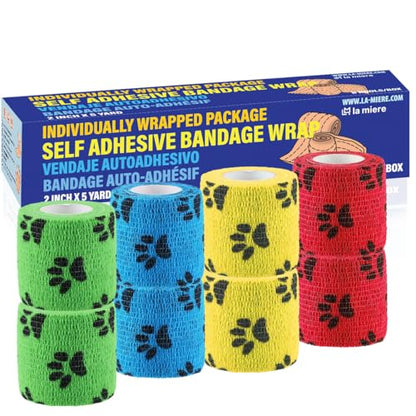 2" x 5 Yards - 8 Counts Self Adherent Cohesive Bandages Cohesive Wraps Dog Foot Pattern - color: Dog Pattern, size: 2inX5yd
