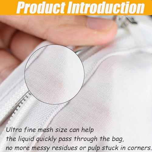 3 Pack Ultra Fine Mesh Strainer Bags, Reusable Food Grade Filter Bags with Stainless Steel Handle & Zipper Closure for Nut Milk, Coffee, Juices, Butter and Fresh Cheese