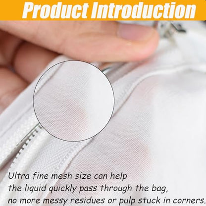 3 Pack Ultra Fine Mesh Strainer Bags, Reusable Food Grade Filter Bags with Stainless Steel Handle & Zipper Closure for Nut Milk, Coffee, Juices, Butter and Fresh Cheese