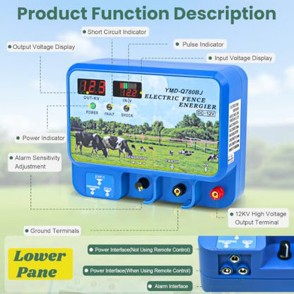 15.5J Electric Fence Charger, 15.5 Joules 600 Acres, Input 12V Output 12KV