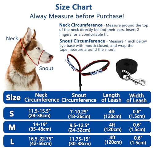 BARKELSS Gentle Dog Head Collar, Adjustable Padded Dog Halter | Dog Halter to Stop Pulling, Soft and Safety Control on Walks, Includes 1 Leash, Training Guide for Breeds - size: L