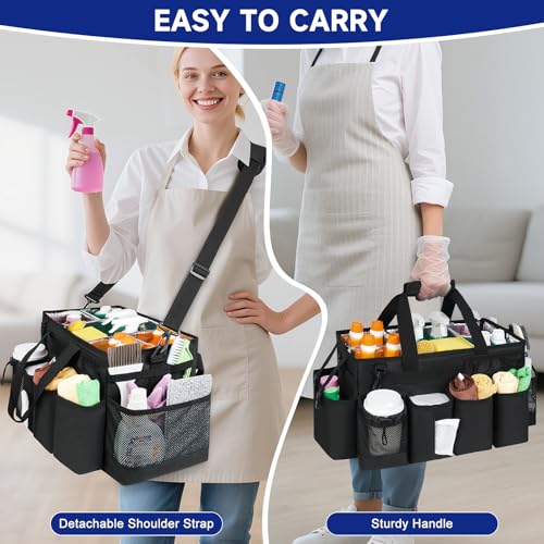 Cleaning Caddy Bag, Extra Large Cleaning Supply Bag for Housekeepers,Black - color: Black, size: XL