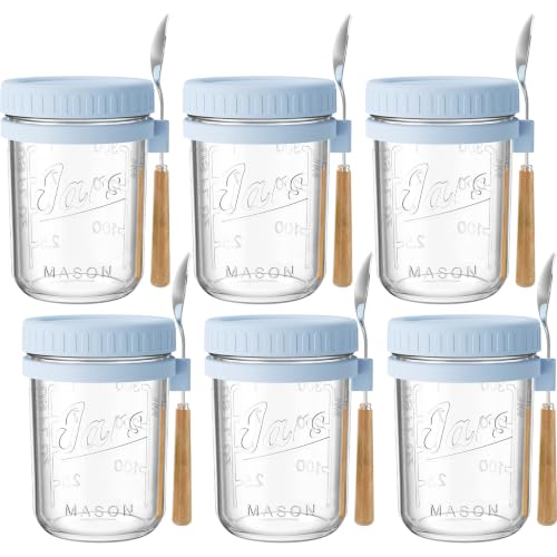 16oz Glass Overnight Oats Containers with Lids and Spoons, 6 Pack Blue - color: Blue - 6 Pack