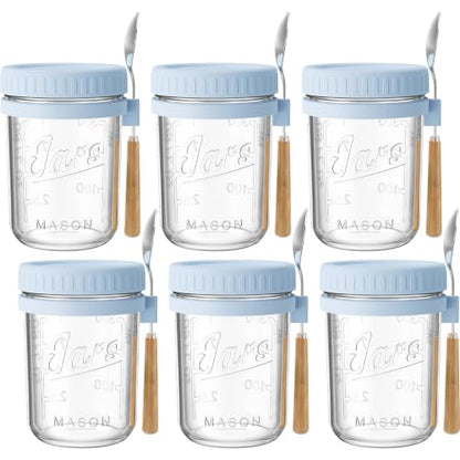 16oz Glass Overnight Oats Containers with Lids and Spoons, 6 Pack Blue - color: Blue - 6 Pack