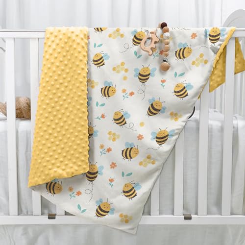 Bee Kid Blankets for Girls - 30 x 40 Soft Minky Blanket with Double Layer Dotted Backing - Gifts for Girl on Birthday Christmas - color: Bee 1