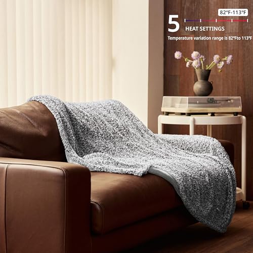 Templewet Heated Blanket Throw 50" x 60",Cute Electric Blanket,Greige | Timer Settings,Auto Off,Soft Sherpa Heated Throw Blanket,Machine Washable,Fast Heating for Sofa Bed Office Use,Gifts for Mom - color: Greige