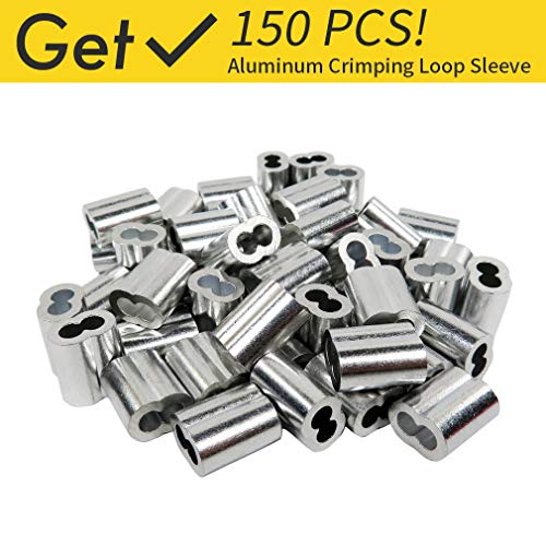 1/16 Wire Rope, 304 Stainless Steel Cable, Aircraft Cable, Steel Wire, 328FT with 150Pcs Crimping Sleeves, Clothes Line Wires, Trellis Wire, 7x7 368lbs Breaking Strength - size: 328 ft