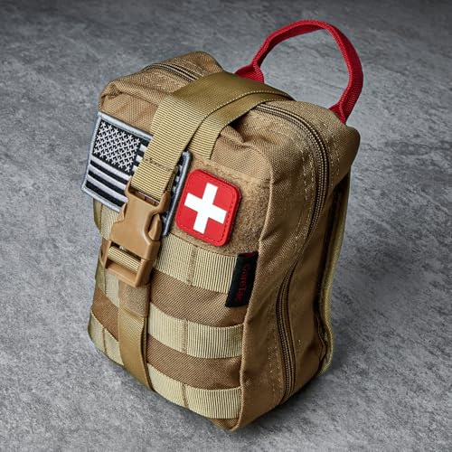 CareTac IFAK Trauma & First Aid Kit with CAT Gen 7 Tourniquet – Military-Grade Tactical Medical Kit Includes Israeli Bandage, Chest Seal, Splint & CPR Mask for Bleed Control, Gunshot Wounds & More - color: Tan