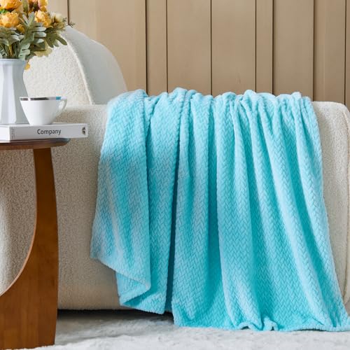 NEWCOSPLAY Fleece Leaves Pattern Twin Blanket, Turquoise, 60"x80" - color: Turquoise, size: Twin(60"x80")
