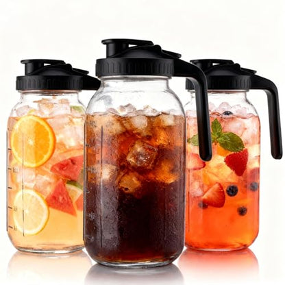 3 Pack 64 oz Pitchers with Lids, Half Gallon Glass Drink Pitchers - color: 3 BLACK