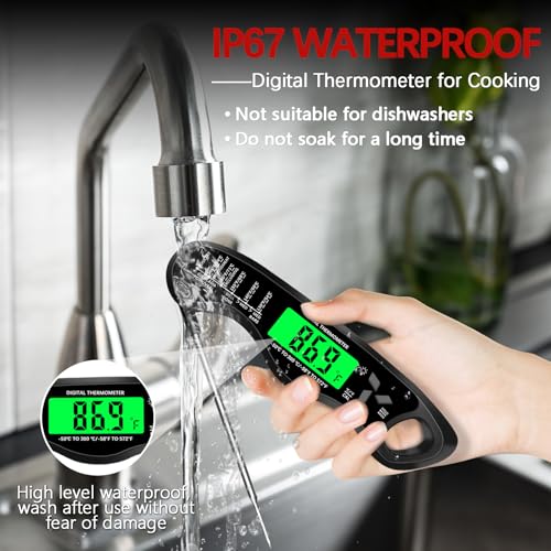 Cooking Thermometer，IP67 Waterproof Meat Thermometer Digital - color: Black