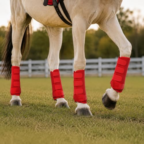 Horse Sport Boots 4 Pack Front Hind Neoprene Splint Leg Wraps - color: Red