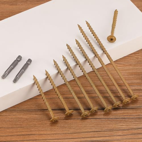 #14 x 4 Inch Lag Screws (140Pcs) 4lb. Structural Wood Screw, Bronze, Carbon Steel, Washer Head, Rust Resistant epoxy Coated, T30 Star Bit - color: Bronze, size: #14 x 4"