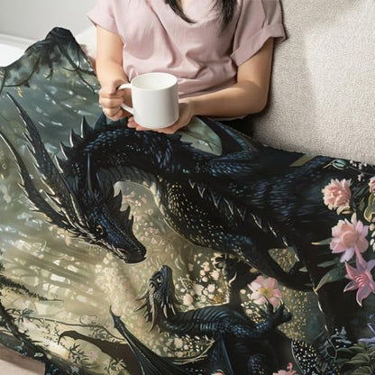 Dragon Throw Blanket Dragon Mom Kids Gift for Boy Girl 60"x50" - color: Dragon, size: 60" x 50"