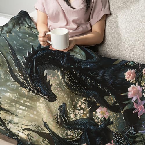 Dragon Throw Blanket Dragon Mom Kids Gift for Boy Girl 80"x60" - color: Dragon, size: 80" x 60"