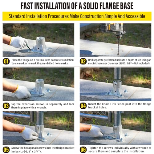 Post 2.5" (2 3/8" OD) Chain Link Fence Post Floor Flange Bracket, for Chain Link Fence Posts, Mailboxes, and Other Steel Round Post Galvanized Anchor Flange Bases (6 Pack) - size: 2.5"