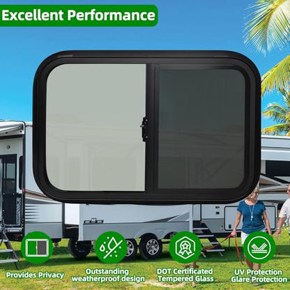 24"W x 15"H RV Windows for Cargo Trailer Camper,Tinted Horizontal Sliding - size: 24"W x 15"H