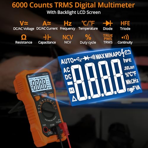 Neoteck Professional Electrical Testing Kit: 6000Cpunts Digital Multimeter & Voltage Detector Pen with Receptacle Tester, Auto Range, NCV, AC/DC Voltage, Current, Circuit Testing, Continuity