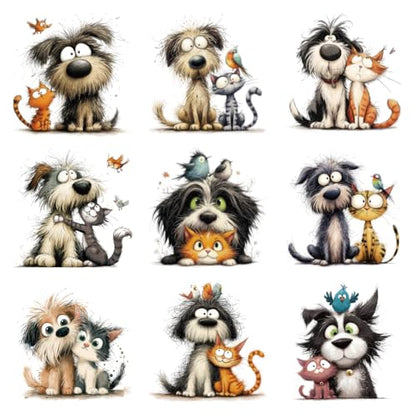 arricraft 9 Sheets Cartoon Animal Theme Iron on Stickers, Cartoon Cat Dog Birds Pattern Print Transfer Stickers Decals for DIY T-Shirt Jeans Backpacks Families Clothing Hat Decoration Applique - style: Cartoon Cat Dog Birds Theme
