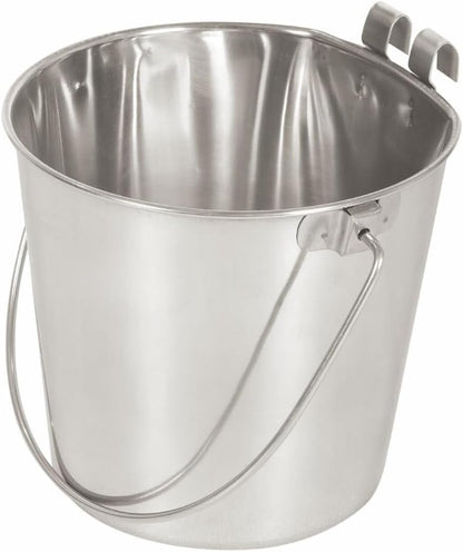 9 Quart Stainless Steel Bucket with Dual Hook | Perfectly Fits on Kennels, Cages and Critter Crates | Heavy Duty Bucket for Pets Cleaning & Food Prep - Flat Sided Pail - size: 9 Quart - Hooked