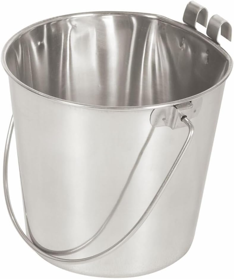 9 Quart Stainless Steel Bucket with Dual Hook | Perfectly Fits on Kennels, Cages and Critter Crates | Heavy Duty Bucket for Pets Cleaning & Food Prep - Flat Sided Pail - size: 9 Quart - Hooked