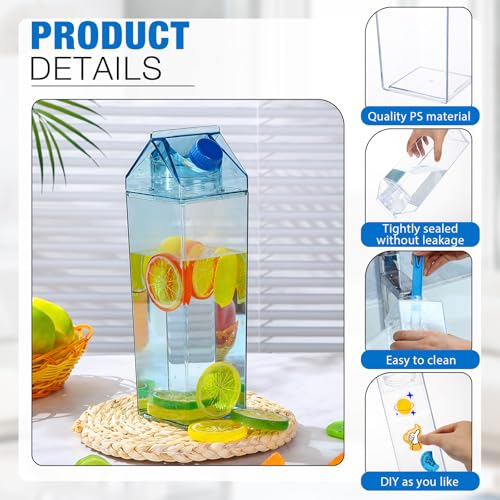 Remerry 3 Pcs Milk Carton Container, Square Acrylic Plastic Clear - color: Pink Blue Clear, size: 34 oz