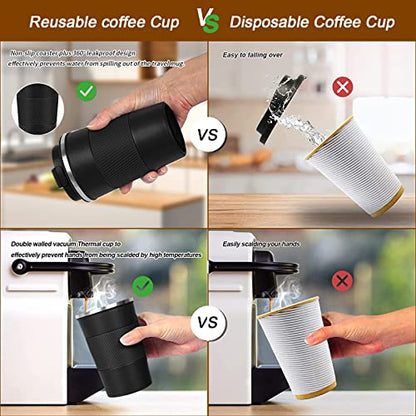 Insulated Travel Coffee Mug, Stainless Steel Coffee Cup with Leakproof Lid - color: Black, size: 17 Ounces