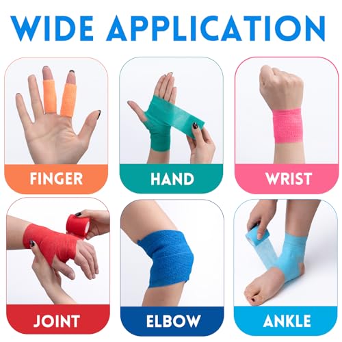 16 Pack Self Adhesive Bandage Wrap, 2" X 5 Yards Elastic Cohesive Bandage Wrap, Color Athletic Tape, Vet Wrap, Ankle Tape,Non-Woven Cohesive Bandage, Multicolor - color: Multicolor