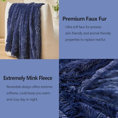 GONAAP Fuzzy Faux Fur Throw Blanket for Couch, Dark Navy, 50"x60" - color: Dark Navy, size: Throw(50"x60")