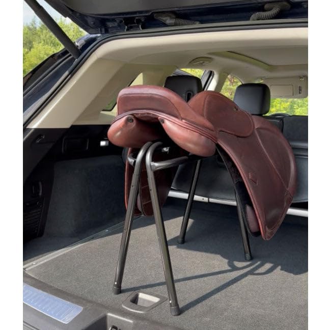 Country Pride Adjustable Saddle Stand, Black Enameled Steel, Collapsible for Storage, Height 20 to 32 Inches, Portable for Car Transport, Barn or Home Use