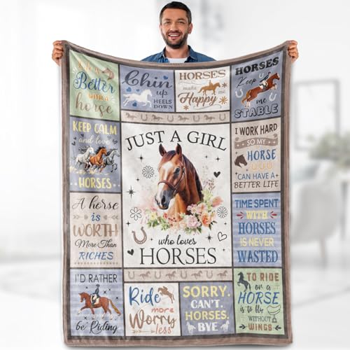 Horse Lovers Blanket Gifts for Girls Women Kids Cool Unique Just A Girl Who Loves Horses Themed Decor Soft Cozy Bed Couch Plush Birthday Christmas Lightweight Blanket 50"x60" - color: Horse, size: 50"x60"